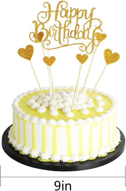PALASASA Happy Birthday Cake Toppers Gold Glitter Letters "Happy Birthday" and Love Star, Party Decorations, Set of 7