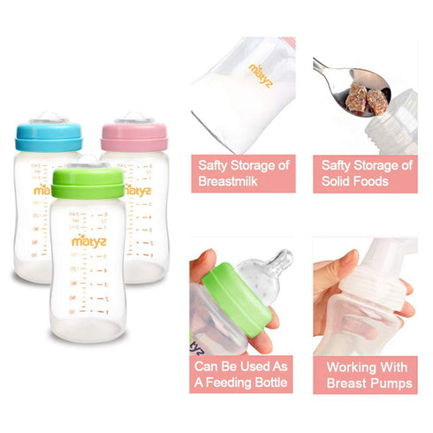 4-PACK 8oz Matyz Wide Mouth Breast Milk Storage Containers With Lids (Blue, Each) - Freezer Safe Breastmilk Storage