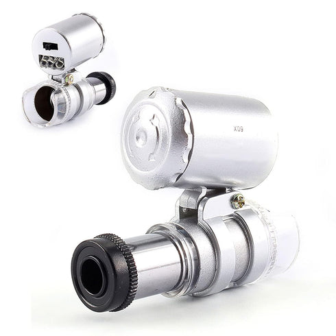 60X Microscope, Mini Pocket Microscope Portable Jewelry Magnifier with LED UV Light