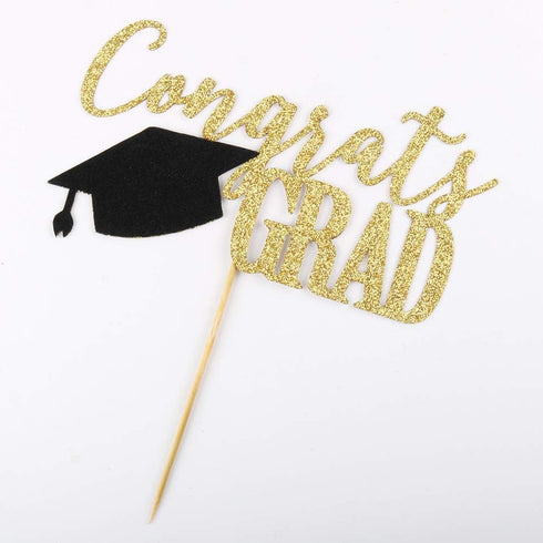 PALASASA Congrats Grad Cake Topper - 2025 Graduate Party Decorations (Gold 6.6inch)