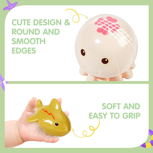 BYKASIST 9 Pack 6-12-18 Baby Bath Toys, | Mold Free Bath Toys with Sealed & No Holes Design | Soft, Easy Grip