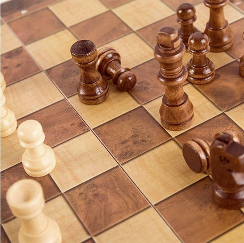 Folding Storage Wooden Chess Set, 3 in 1 Chess Board Game for Adults and Kids (Chess, Backgammon, Checkers)