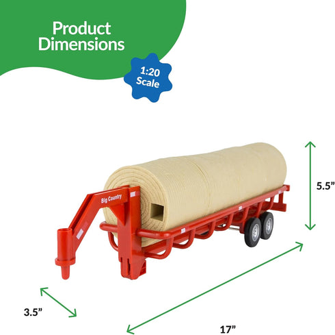 Country Big Toys Hay Trailer with Gooseneck Trailer Hitch, Fun Add-On for Farm Toys & Toy Trucks
