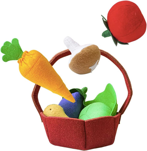Felt Food Vegetable Set, Toddler Vegetable Basket with Soft Plush Pretend Play Food, Carrier, for Ages 3+