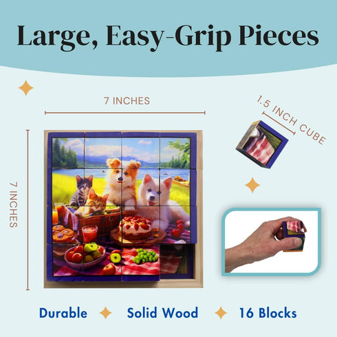 16-Piece, Six Large Piece Puzzles for Seniors with Dementia, Alzheimers, Parkinsons Engaging Activities for Elderly