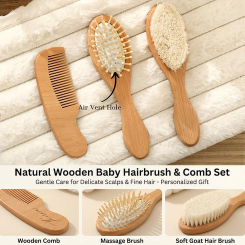 Set Personalized Wooden Baby Hair Brush and Comb Bristles,Personalized Pacifier Clip with Name Newborn Baby Gift
