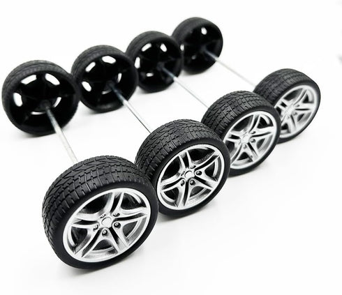 URIMPAVIDO 10PCS 48mm 5PCS Toy Car Wheel Toy Car Rubber Tire Wheels with Shaft Round Rod Axles for RC Car Truck Robot