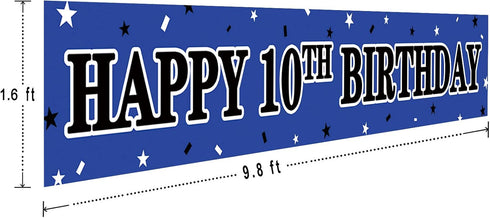 Large Happy 10th Birthday Banner, 10th Birthday Party Sign Blue, Decorations (9.8 x 1.6 ft)