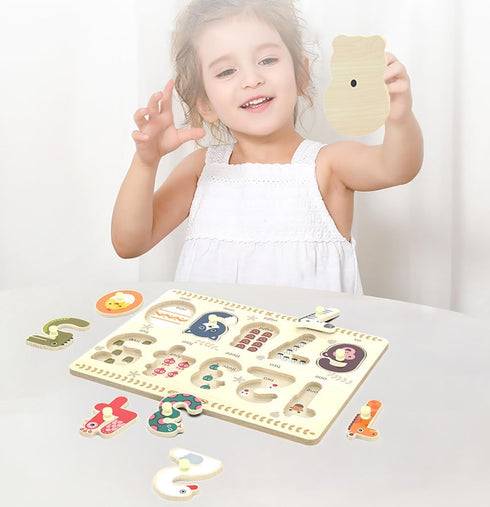 Puzzles for Toddlers 2-4, Wooden Peg Puzzle for Preschool Kids, Number Learning Baby Board Toys, 1 2 3 Shape Knob Puzzle