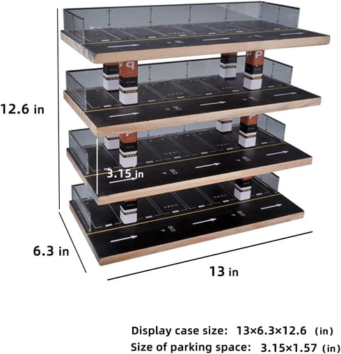 1/64 Scale 4-Tiers Diecast Model Car Display Case for Lego Vehicles, Hot Wheels, Nascar Diorama Scene Parking Lot
