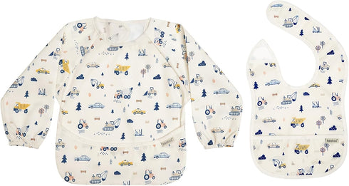 haakaa 2 Pack Baby Smock Bib (Long Sleeve + Short Sleeve), Waterproof