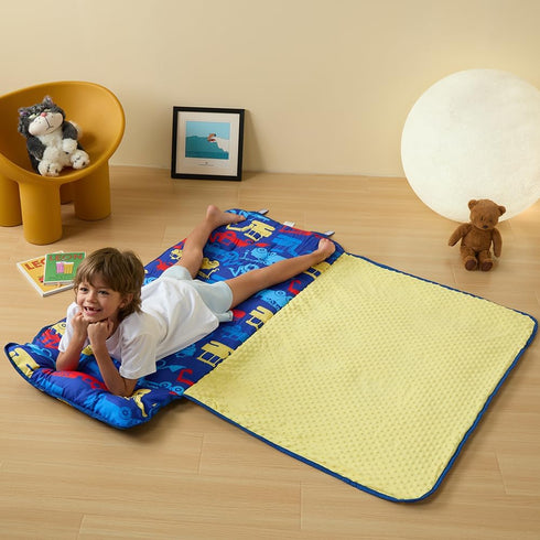 beeweed Toddler Nap Mat, Rollup Kid Sleeping Mat with Removable Pillow & Minky Blanket for Daycare