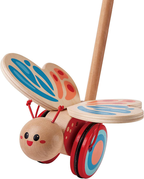 6.3, 5.8, 22.2 inch, Award Winning Hape Butterfly Wooden Push and Pull Walking Toy, L: W: H: Red