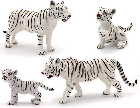Gemini&Genius Realistic White Tiger Family Set with Cub, Safari Animal Figurines, Educational Playset for Kids