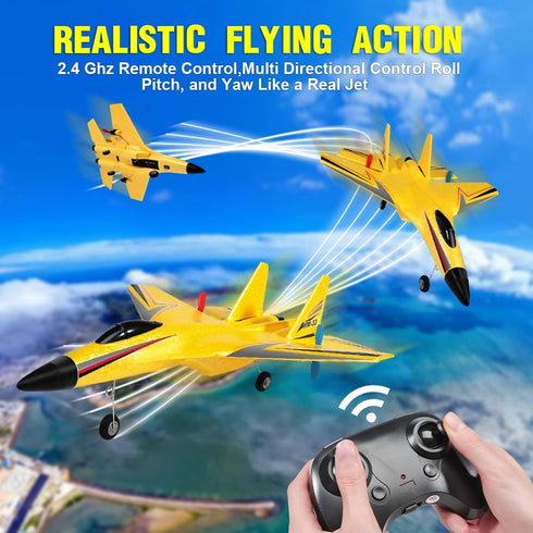 SU-27 Airplane,2.4GHz 2 2 RC Channel Remote Control Plane with Gyro Night Lights and Batteries, Easy to Fly for Adults