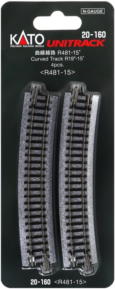 Kato 481mm (19") 15-Degree (4-Piece) USA Model Train Products Unitrack, Radius Curve Track