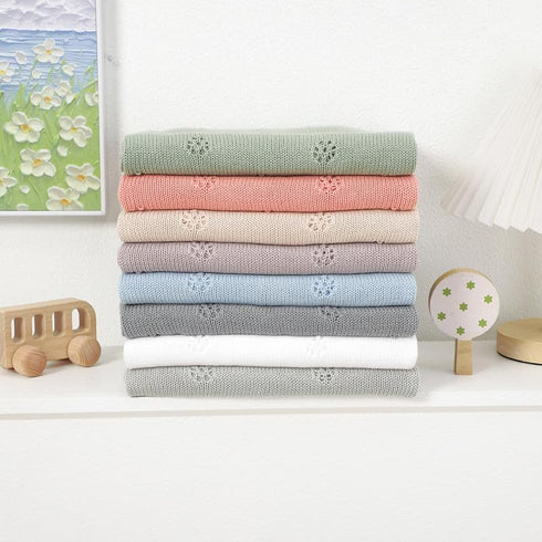 LAWKUL Cellular Blanket, 100% Cotton Knitted Soft Knit Crochet for Newborn Boy Girls, White, 100x80cm