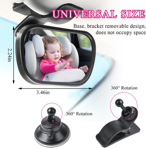 Ohleats 360 Baby Car Mirror, Shatter-Proof Rear Facing Mirror for Infant Safety, Rotation Clear View for Windshield Sun