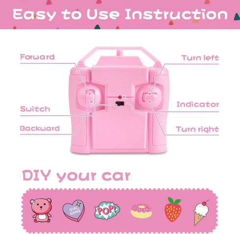 2.4Ghz 3 NQD RC Cars with DIY Sticker, Pink Remote Control Car for Girls, Jeep RC Trucks, Little Girl Toys Birthday