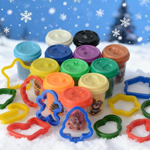 Waybla Set 12 12 2oz Christmas Modeling Dough Colors, Holiday Theme Plastic Cutters, per Cup, DIY Craft Kit for Kids