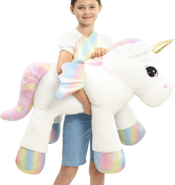 44 Inch Giant Unicorn Stuffed Animal Pillow, Cute Soft Big Plush Toy with Rainbow Wings, Gift for Kids