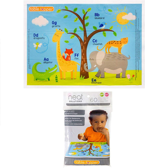Neat Solutions Table Topper Disposable Stick-on Placemats, 12" x 18", 60 Count, Gender Neutral, Reusable Package