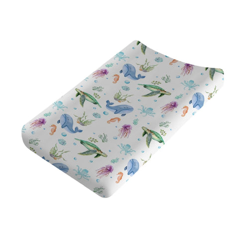 Colorful Sea Animals Changing Pad Cover, Soft Stretch Changing Pad Mats Covers 32''x16'' for Boys Girls Turtle Whale