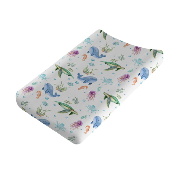 Colorful Sea Animals Changing Pad Cover, Soft Stretch Changing Pad Mats Covers 32''x16'' for Boys Girls Turtle Whale