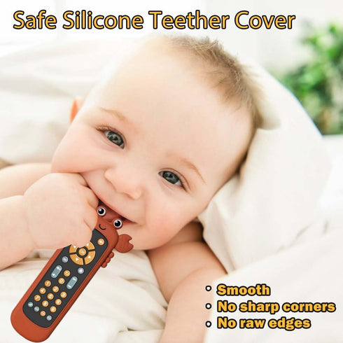 Baby TV Remote Control Toy with Cute Crab Soft Silicone Cover Teething Toy, Realistic Baby Musical Remote Control Toy with Light & Sound, Educational Toys with 3 Language for 6m+Toddlers