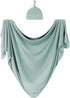 Large Jersey Knitted Swaddle Blanket for Baby, Soft Stretchy Receiving Blanket with Hat, 47 x 47 inches (Seafoam)