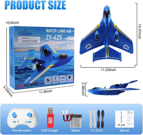 Toys,2.4GHz 6-axis RC Water Plane,RC Airplane for Water Land and Air, Remote Control Airplane Flying Fighter Gyro