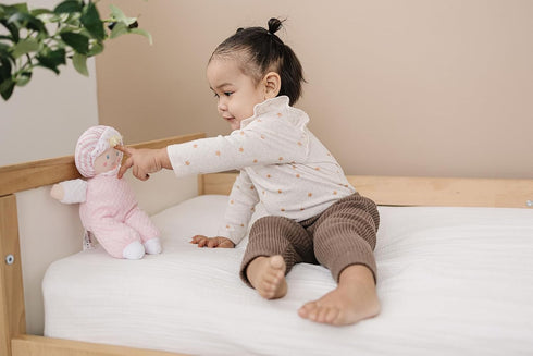 Soft Baby Doll - Cuddly and Soft - Perfect First Doll for Infants and Toddlers - Cute Pink and White Outfit - Nontoxic