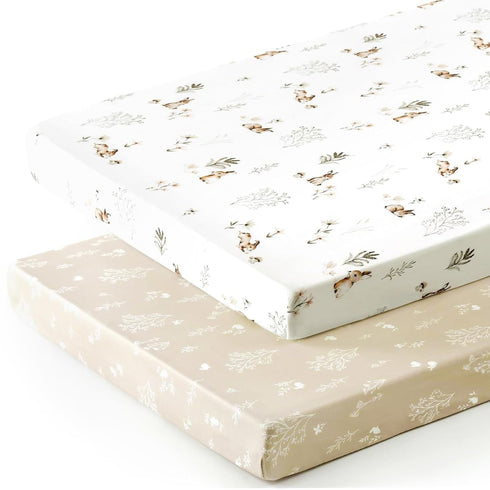 Pack Set 2 Pack, GRSSDER Stretch Ultra Soft Jersey Knit Fitted n Play Sheets Portable/Mini Crib Sheets for Boys
