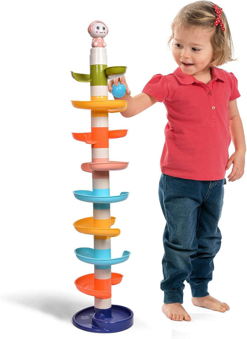 1-3, 9 3 FUN LITTLE TOYS Ball Drop Toys for Toddler Layer Roll Swirling Ball Tower with Balls, Ball Run Ramp for Baby