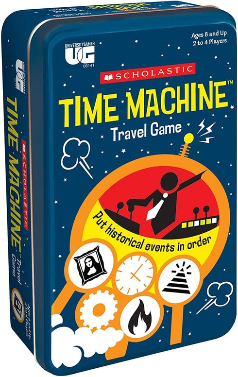 University Games Scholastic Time Machine History Travel Card Game in a Tin for Kids - 2 to 4 Players Ages 8 Up