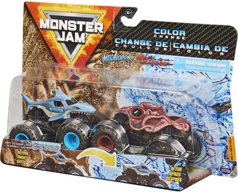 Spin Master 1:64 2-Pack: Octon8er Monster Jam Scale Color-Changing Die-Cast Trucks Megalodon vs.