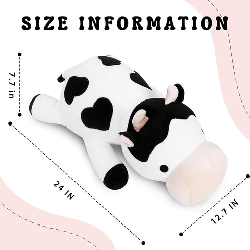 Weighted Plush Milk Cow, 24" 4.2 lbs Stuffed Animals Series, Cute Plushie Dolls for Kids Adults Birthday Gifts
