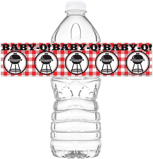 Baby Q Waterproof Bottle Labels - 20 Bottle Labels for Baby Q Party Decorations, Supplies, Picnic Baby Shower
