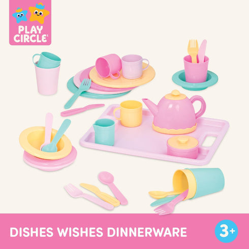 Set 3+ Years(34 Battat Play Circle Dish Plates, Cups, and Tea Party Toys Kitchen Toys for Toddlers Pretend Play Pieces)