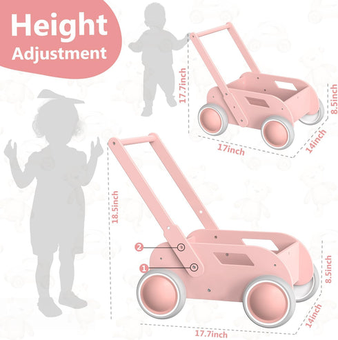WyfKyd Wooden Baby Walker, Push and Pull Learning Walk Toys for Infants to Toddler, Walker with Wheels for Boys Girls