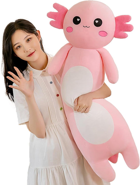 Somao Long Axolotl Plush Pillow, Cute Stuffed Animal Body Plush Toy for Girls Boys (100cm/39.3inch, Pink)
