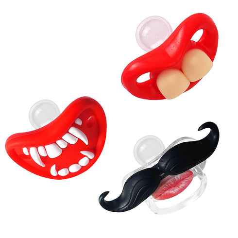 0-36 ROBBEAR Funny Baby Pacifier, Cute Mustache Binkies, Fake Big Teeth Binky Bucktooth Halloween Pacifiers for Babies