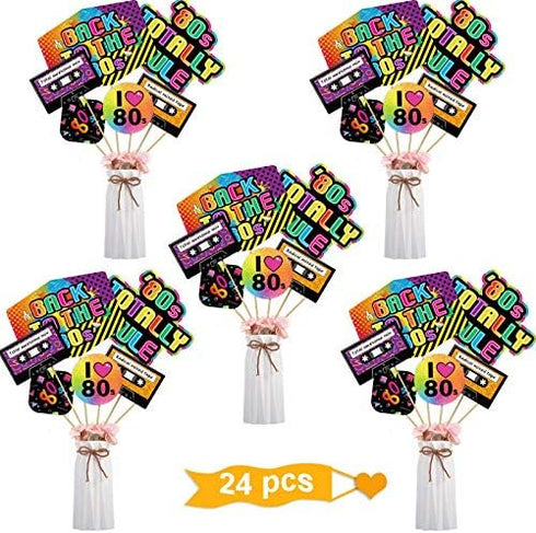 24 Pieces 80's Retro Decorations, 1980's Centerpiece Sticks for Baby Shower or Birthday Party