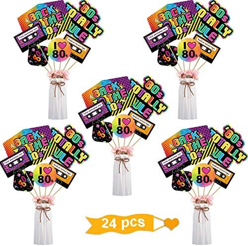 24 Pieces 80's Retro Decorations, 1980's Centerpiece Sticks for Baby Shower or Birthday Party