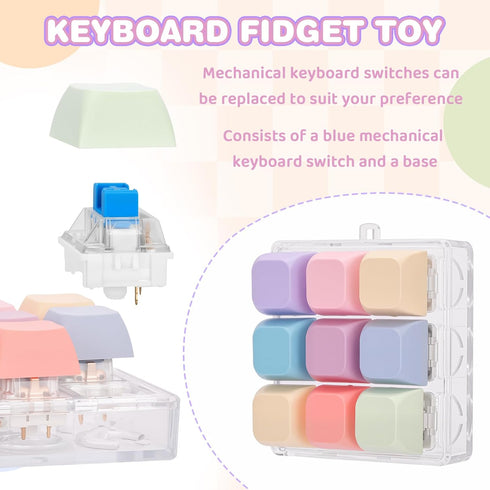 FunisFun Keyboard Fidget Toy Handheld Clicky Fidget Keyboard with Keychain Detachable Mechanical Clicker Adult Stress