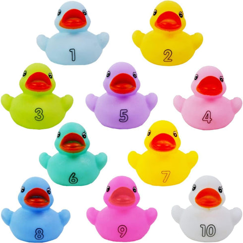 10 Pack: Numbers Counting Rubber Ducks Colorful Bath Toys - 1, 2,