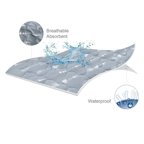 Pack and Play Mattress Protector Sheets, Fitted Waterproof Pad Cover, Compatible with Graco & Dream On Me, Gray Arrow