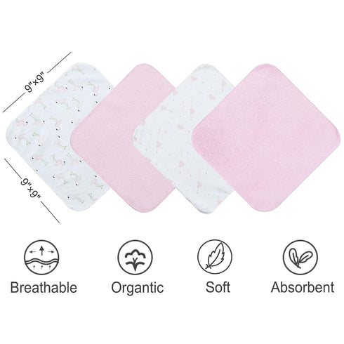 Softan Baby Washcloths, 24 Pack - Extra Soft & Ultra Absorbent Baby Towels, 9x9 Flamingos, Gentle on Sensitive Skin
