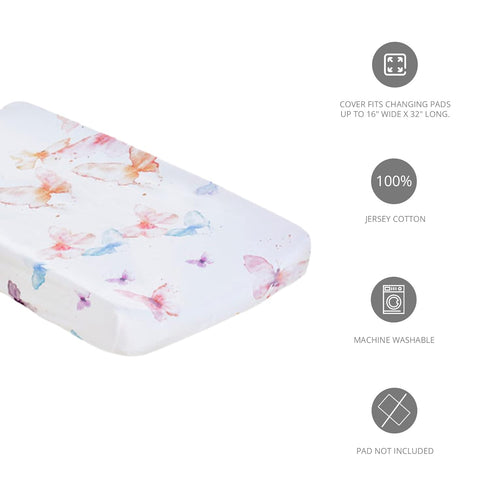 Oilo Changing Pad Cover, Breathable 100% Turkish Cotton Fitted Jersey, Fits Standard Changing Pads, Butterfly Design