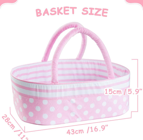 JIZHI 8 Pcs Baby Doll Clothes Set with Bassinet for 17-22 Inch Dolls, Pink Accessories for Newborn Baby Doll Girl